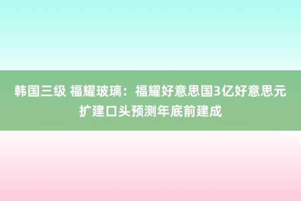 韩国三级 福耀玻璃：福耀好意思国3亿好意思元扩建口头预测年底前建成