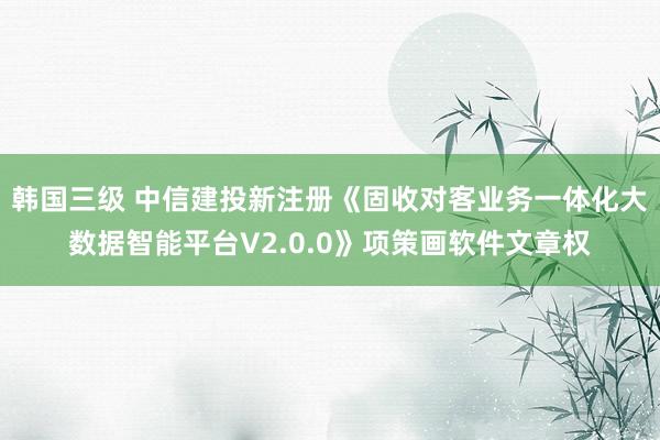 韩国三级 中信建投新注册《固收对客业务一体化大数据智能平台V2.0.0》项策画软件文章权