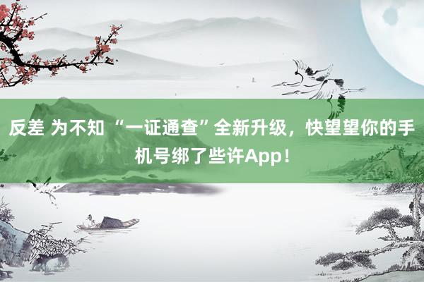 反差 为不知 “一证通查”全新升级，快望望你的手机号绑了些许App！