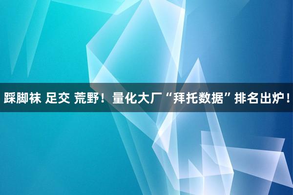 踩脚袜 足交 荒野！量化大厂“拜托数据”排名出炉！