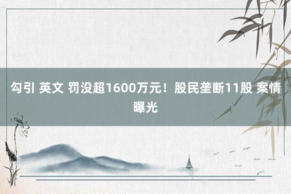 勾引 英文 罚没超1600万元！股民垄断11股 案情曝光