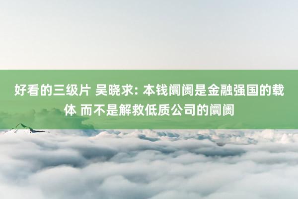 好看的三级片 吴晓求: 本钱阛阓是金融强国的载体 而不是解救低质公司的阛阓